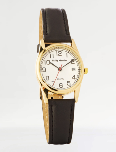 Mens Quartz Date Watch with Black Strap - Gold