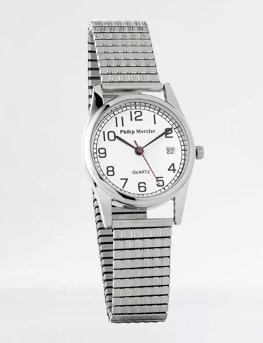 Mens Quartz Date Watch with Expander - Silver